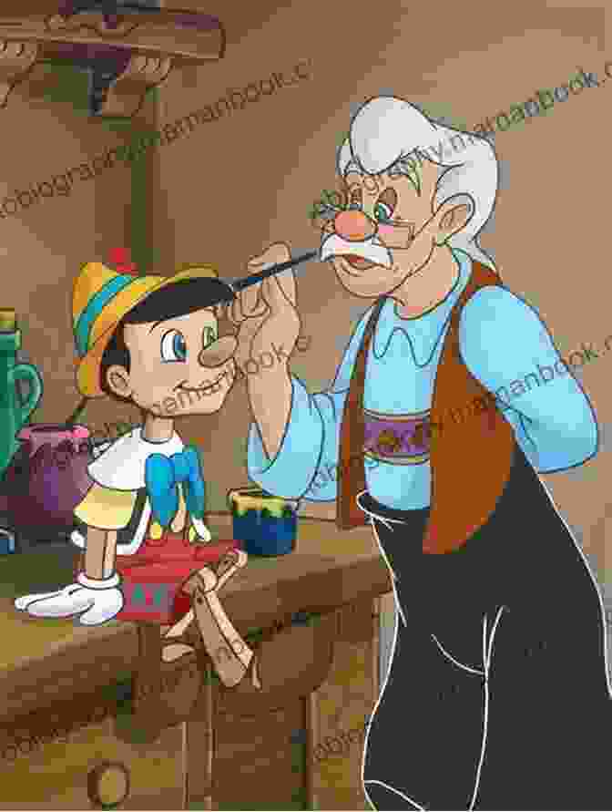 An Enchanting Illustration Of Pinocchio With His Creator, Geppetto. Fairy Tales Every Child Should Know